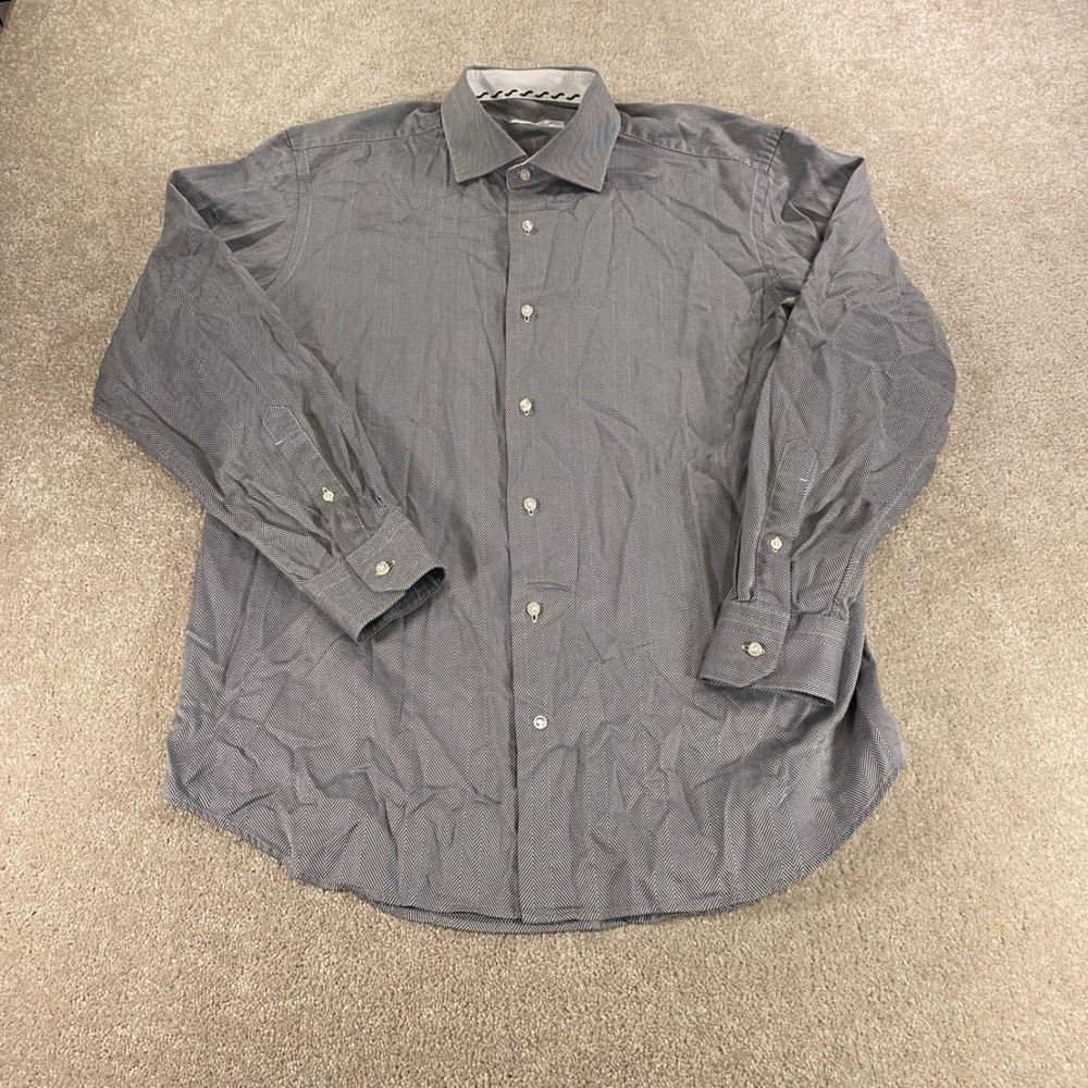 Robert Graham Button‎ Up Shirt Mens 17 Grey Herringbone Cotton Long Sleeve